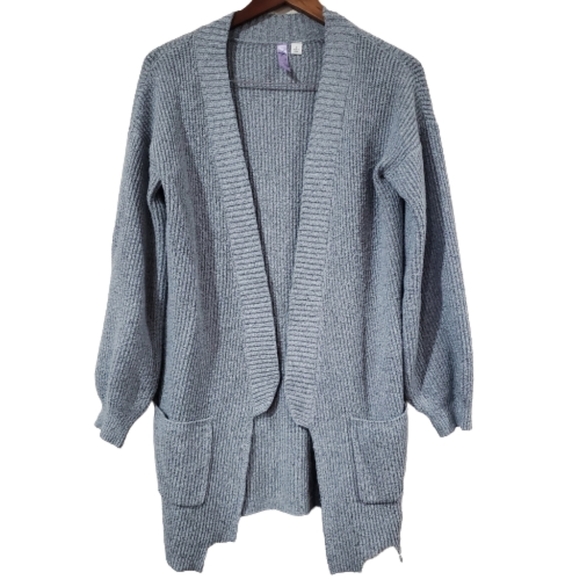 Ayla Very Soft Gray Open Cardigan w/Pockets Size Small Ribbed Edges - Picture 1 of 8